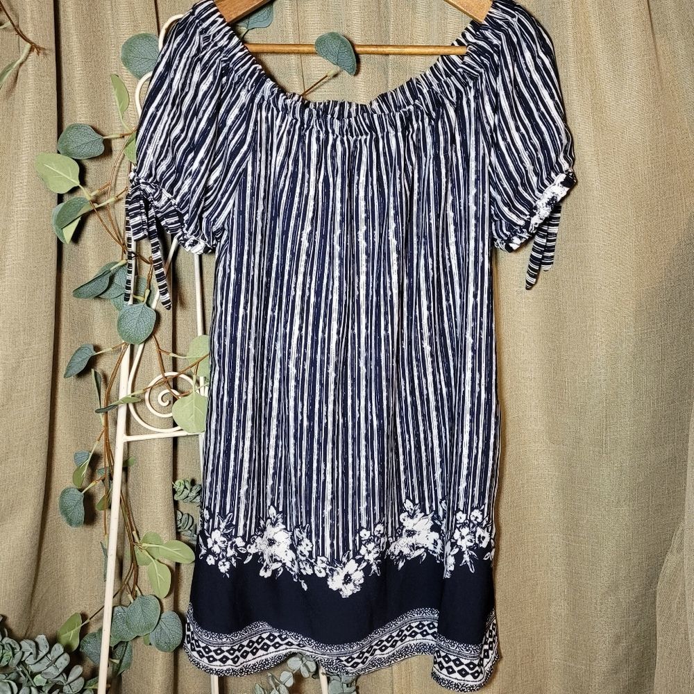 Xhilaration Black/White Stripe/Floral Dress - Medium